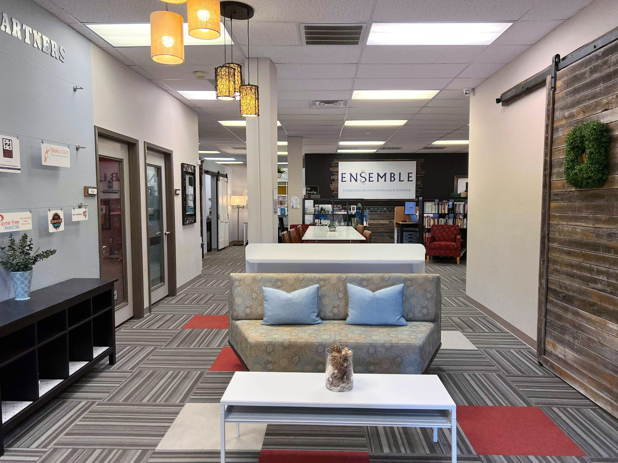 The open lounge and coworking floor at Ensemble Coworking in Fort Worth