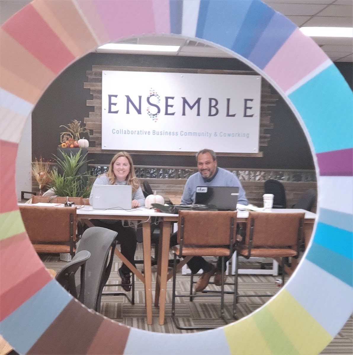 The colourful Ensemble mural in the Fort Worth coworking space