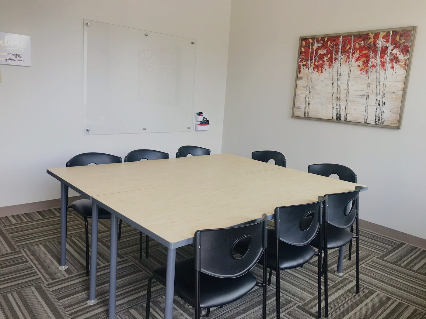 The Band Room set up classroom style at Ensemble Coworking Fort Worth